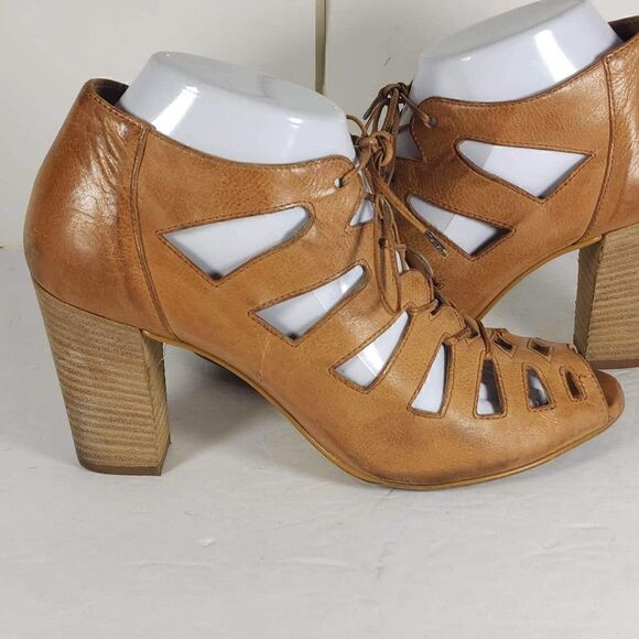 Paul Green Women's Jansen US8,5 AU6 Leather cuoio Lace-Up Block Heel Sandal - Picture 10 of 15